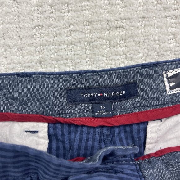 Tommy Hilfiger Mens 36 Bermuda Shorts Navy Blue Plaid Custom Fit Casual Summer - Picture 4 of 12